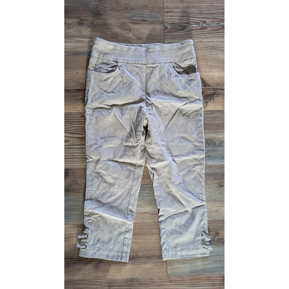 Bella Rose Beige Eyelet Hem Pullover Cropped Capri Pants Medium